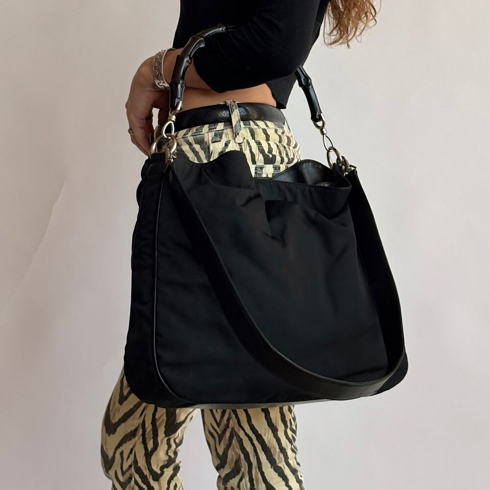 Gucci Bamboo Hobo Bag - Black Nylon, Leather, Tom Ford Era